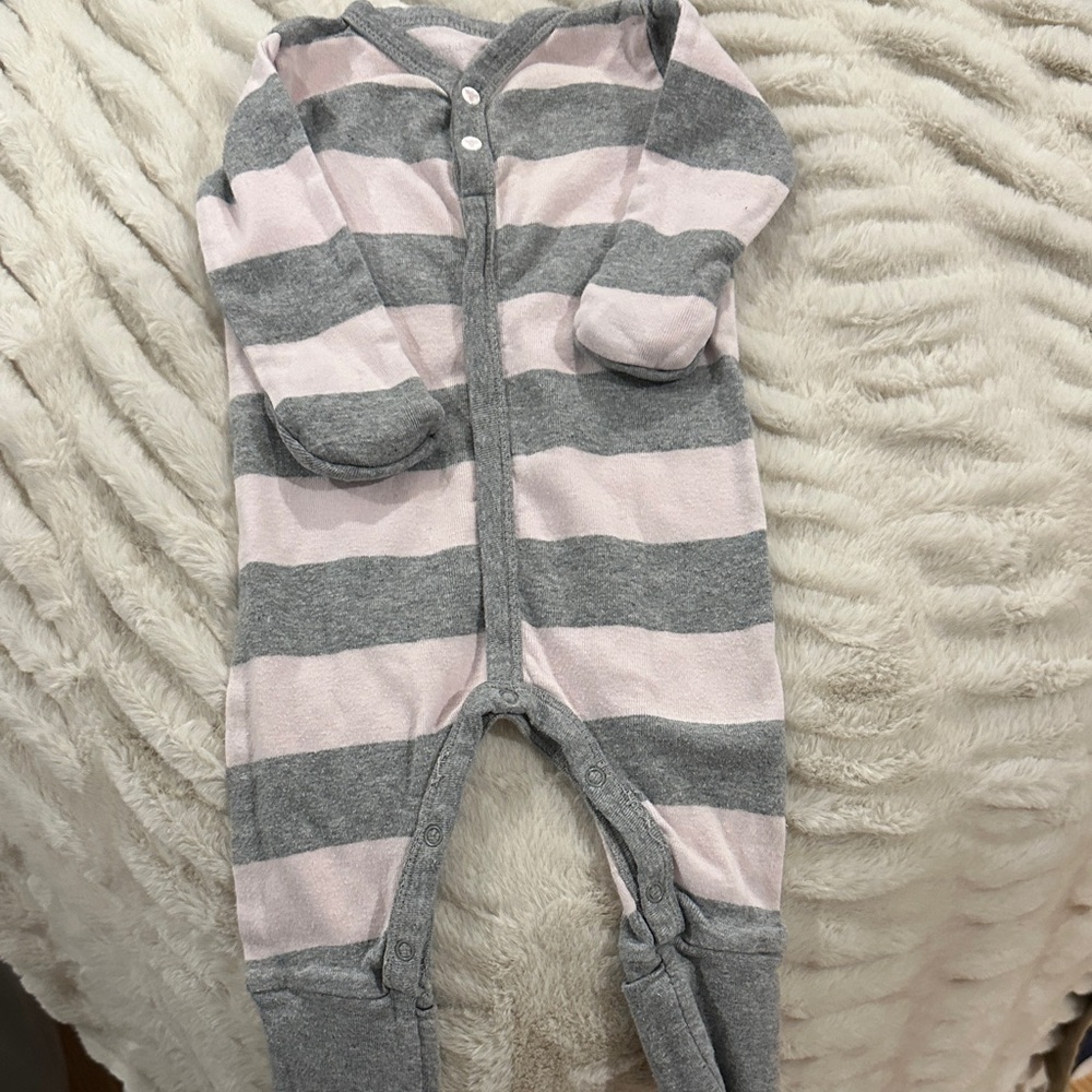 Burt’s Bees Striped Pink and Gray Kids One Piece - Picture 2 of 5